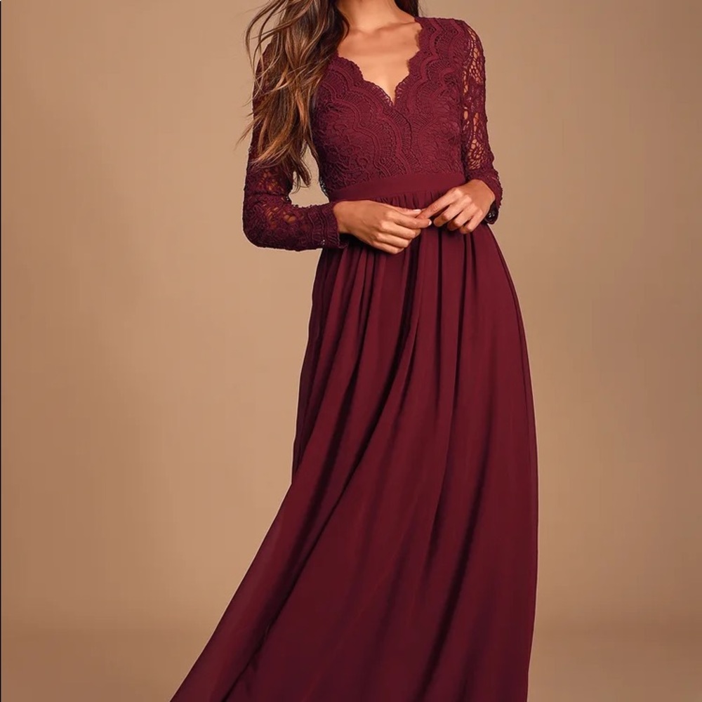 Lulu’s Awaken My Love Burgundy Maxi Dress